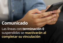 Las líneas con terminación 0 suspendidas se reactivarán al completar su vinculación