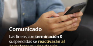 Las líneas con terminación 0 suspendidas se reactivarán al completar su vinculación
